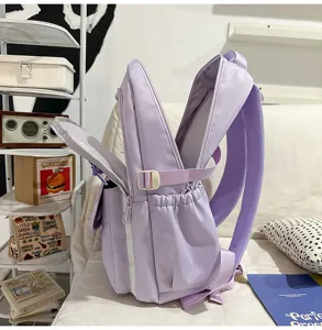 Lavendel rucksack detailansicht, mehrschichtige grosse kapazitat schultasche mit seitentaschen.
