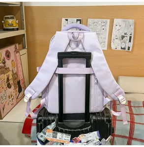 Große violette Damen Schultasche, stylischer multifunktionaler Reiserucksack mit Kofferriemen.
