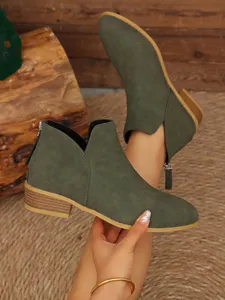 Bottines à talons bas et bout pointu pour femmes, style britannique, couleur unie élégante.
