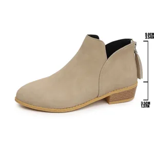 Femmes style britannique uni bout pointu talon bloc bas bottines avec fermeture éclair