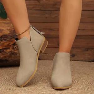 Bottines élégantes pour femme couleur unie bout pointu petit talon carré automne hiver.