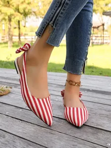 Red white striped pointed toe flat slingback sandals women summer casual fashion shoes