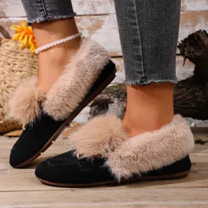 Femme hiver peluche plates chaussures chaud fausse fourrure slip on loafers quotidien