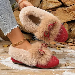 Women Winter Plush Furry Flat Shoes Warm Cozy Slip On Moccasins Casual Indoor Outdoor Footwear
