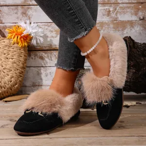 Chaussures plates d'hiver pour femmes doublées de peluche chaude mocassins détails