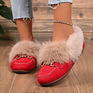 Femmes hiver chaudes pantoufles plates moelleuses chaussures décontractées en peluche mocassins