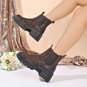 Retro leopard print Chelsea boots, thick platform sole, stylish British leather boots for women.