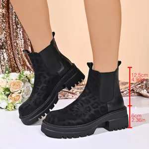Retro leopard print Chelsea boots women thick platform short boots spring fashion footwear