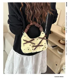 Korean style women shoulder crossbody bag star print bow handbag chic fashionable daily casual