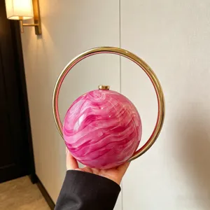 Minimalist Spherical Evening Bag PVC Hard Shell Round Handbag Metallic Ring Handle Women Fashion Crossbody Bag