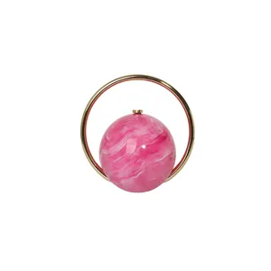 Pink marble pattern spherical evening handbag with luxury electroplated gold metal round handle chic