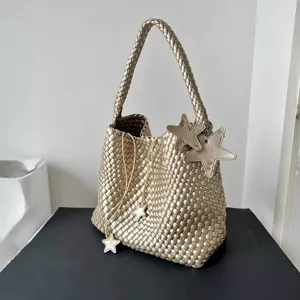 Geweven PU Lederen Tote Tas Voor Dames Grote Capaciteit Handtas Schouder Emmer Tas Casual Designer Stijl
