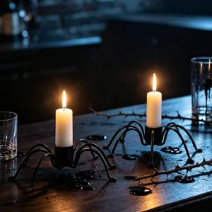 Black metal spider candle holder gothic style spooky Halloween party home table decor
