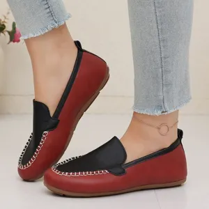 Damen Farblock Slip-On Loafer lässige flache Schuhe Vintage Mokassins bequemes Schuhwerk