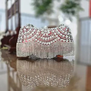 Exquisite rhinestone evening bag featuring stunning crystal fringe and sparkling details for events.