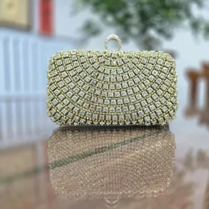 Sac de Soirée de Luxe pour Femmes Pochette en Strass Cadre Métallique Mariage Fête Bal Sac à Main Or Argent
