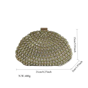 Elegante strass waaier vormige avondtas, sprankelende kristallen diamant feest handtas 21cm