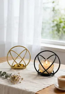 Nordischer geformter Metall Teelichthalter Set, moderne minimalistische Heimdekor Detail.