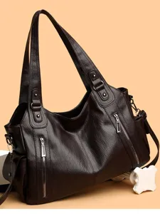 Retro dark brown hobo shoulder bag large capacity casual commuting handbag for women