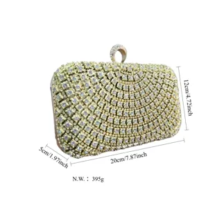 Sac de soirée pochette strass dorés avec fermoir anneau et cristaux brillants fêtes.