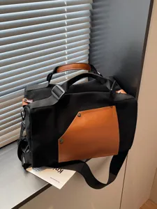 Grande borsa shopper in tela da donna borsa a tracolla elegante da lavoro con dettagli in pelle.