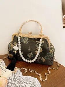 Borsa da sera conchiglia ricamata stile cinese con manico catena perle design elegante principale