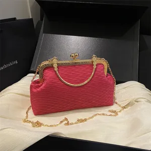 Womens Fashion PU Leather Pleated Evening Bag Elegant Metal Lock Chain Crossbody Bag Ladies Shoulder Handbag