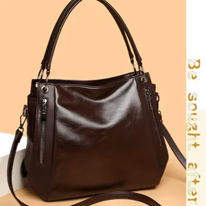 Vintage brown soft leather tote bag for women large capacity shoulder crossbody bag