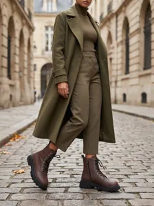 Damen Vintage braune Leder Schnürstiefel mit Plateau Sohle und seitlichem Reißverschluss Detail.