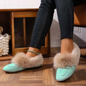 Femme Hiver Peluche Chaussures Plates Chaudes Duveteuses Slip-On Chaussures Menthe Vert