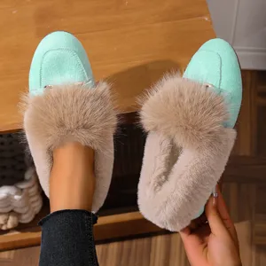 Chaussures en coton peluche d'hiver pour femmes chaussures plates chaudes mocassins confort.