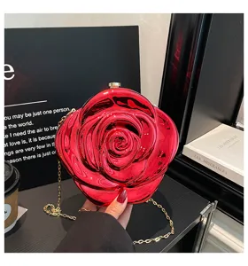 Rote Rosen Acryl Abendtasche Clutch mit Kette Schultertasche Blumen Handtasche Damen