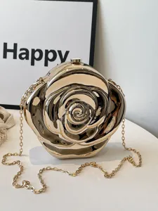 Goldfarbene Rosen Acryl Abendtasche mit Metallkettenriemen für Damen Party Modeaccessoires.