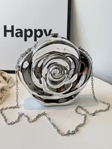 Silberne metallische rosenförmige Clutch Tasche mit Kette eleganter Abend Umhängetasche
