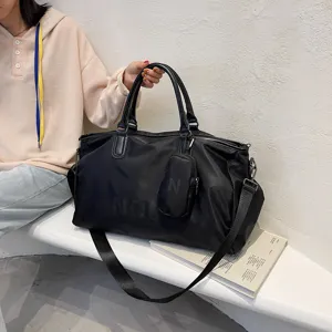 Black travel duffel bag large capacity gym sports bag with shoulder strap and mini pouch
