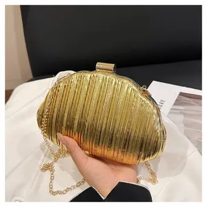 Borsa da Sera a Tracolla Pieghettata Metallica da Donna Elegante Borsa a Catena per Festa di Matrimonio