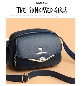 Women blue PU leather messenger bag stylish casual shoulder bag with adjustable strap for summer