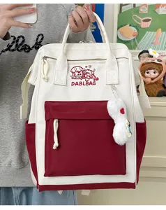 Stilvoller Farbblock großer Kapazität Segeltuch Rucksack für Damen Schule im Alltag.