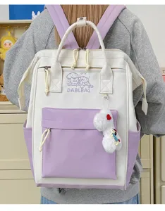 Süßer farbblockierter Canvas Rucksack für Damen, lässige große Schultasche für Mädchen.