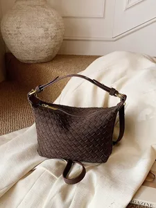 Women's Retro Woven Crescent Bag PU Leather Dumpling Shoulder Crossbody Bag Vintage Hobo Chic Handbag For Women