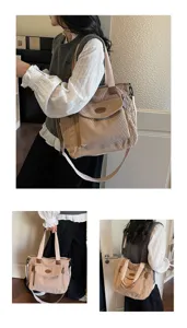 Casual corduroy tote bag for women, retro shoulder handbag with large capacity and handles.
