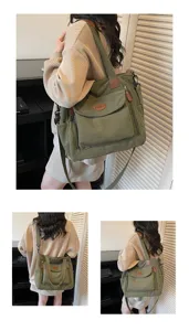 Casual corduroy tote bag for women, stylish shoulder handbag with pockets for daily commute.