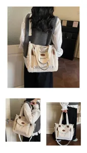 Casual corduroy tote bag for women, stylish vintage shoulder bag with large capacity.