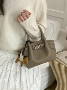 Solid color casual minimalist womens shoulder bag chic bucket tote bag with cute horse charm