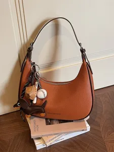 Damen Mode PU Leder Achseltasche Casual Halbmond Hobo Handtasche Koreanischer Stil Einfarbig Einzelne Umhängetasche