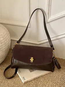 Women PU Leather Crossbody Bag Small Square Bag Vintage Commuter Shoulder Bag Fashion Handbag Casual Purse