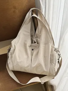 Sac Bandoulière Décontracté en Nylon pour Femmes Grande Capacité Couleur Unie Sac Cabas Plissé Sac à Main