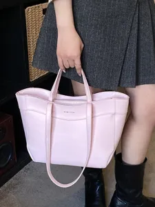 Pink large capacity tote bag for women, stylish casual shoulder bag with double top handles.