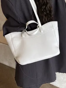 Minimalist white tote bag for women, large capacity stylish shoulder bag for daily use.