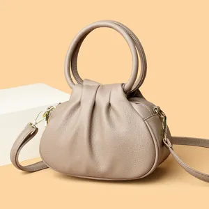 Damen Mode Plissiert Wolke Handtasche PU Leder Lässig Umhängetasche Einfarbig Top Griff Tasche